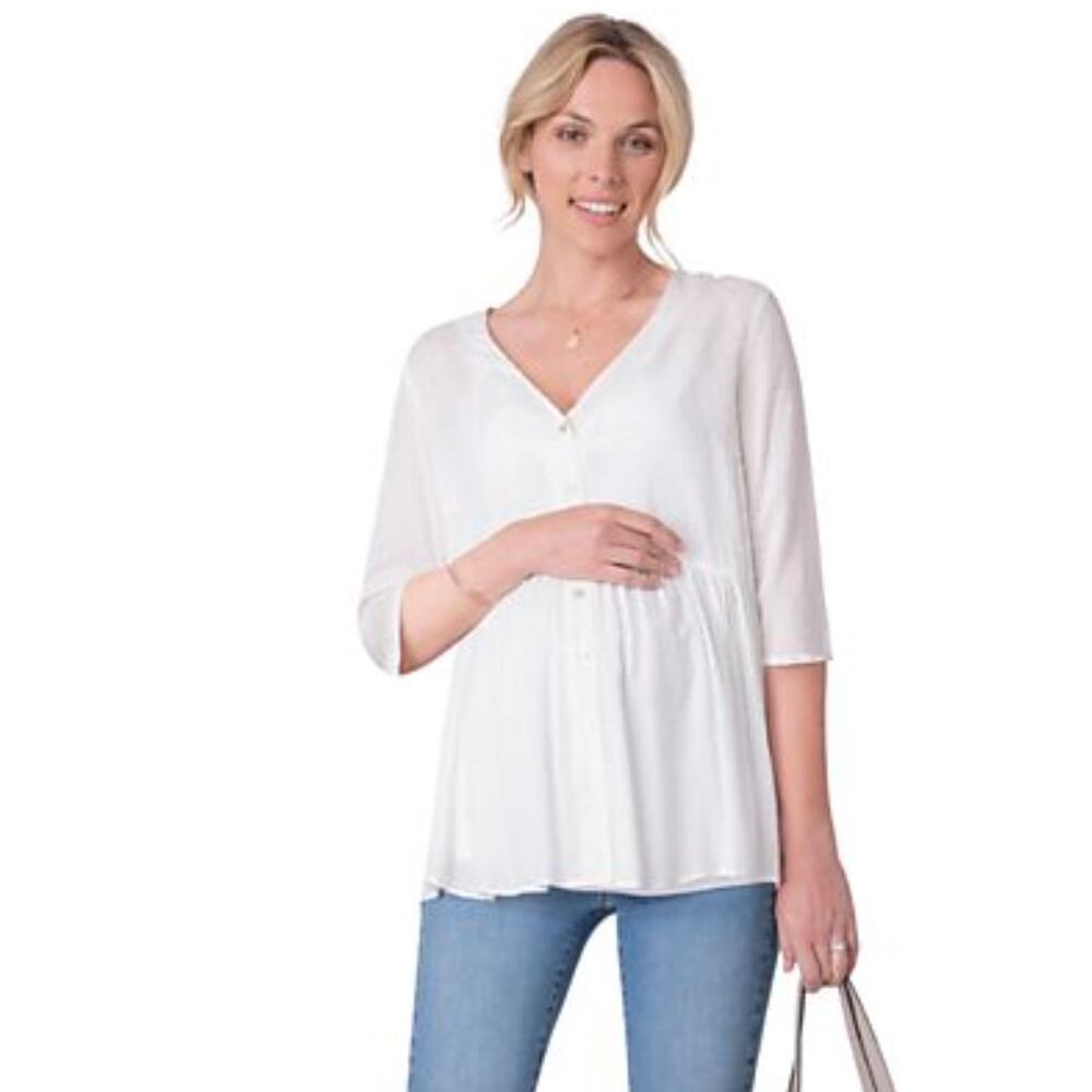 Seraphine Maternity V Neck Button Front Blouse Ecru Size US 4